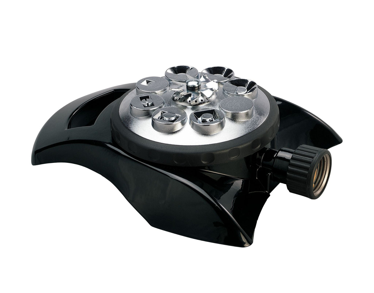 Orbit 8-Pattern Aluminum Turret Sprinkler Hose End eight nozzles black body on Tampa Home & Garden Store