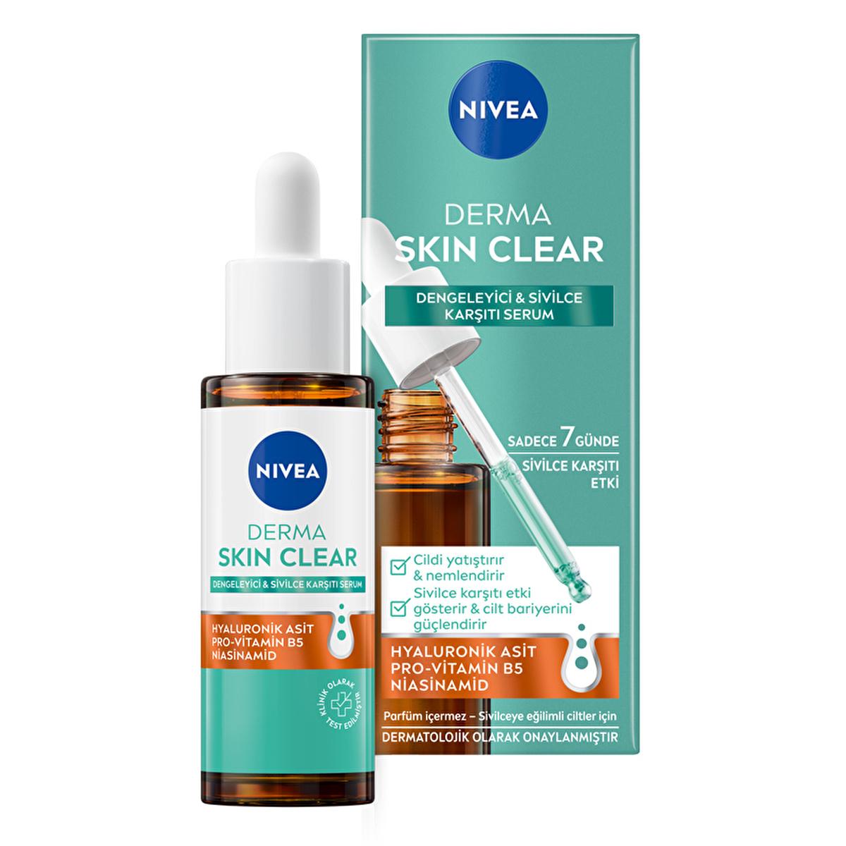 NIVEA Derma Skin Clear serum bottle with dropper beside teal box on Tampa Home & Garden Store