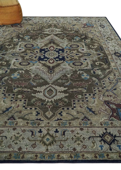 8x10 Antique look Brown, Beige and Blue Traditional Medallion wool Area Rug - Tampa Home & Garden Store