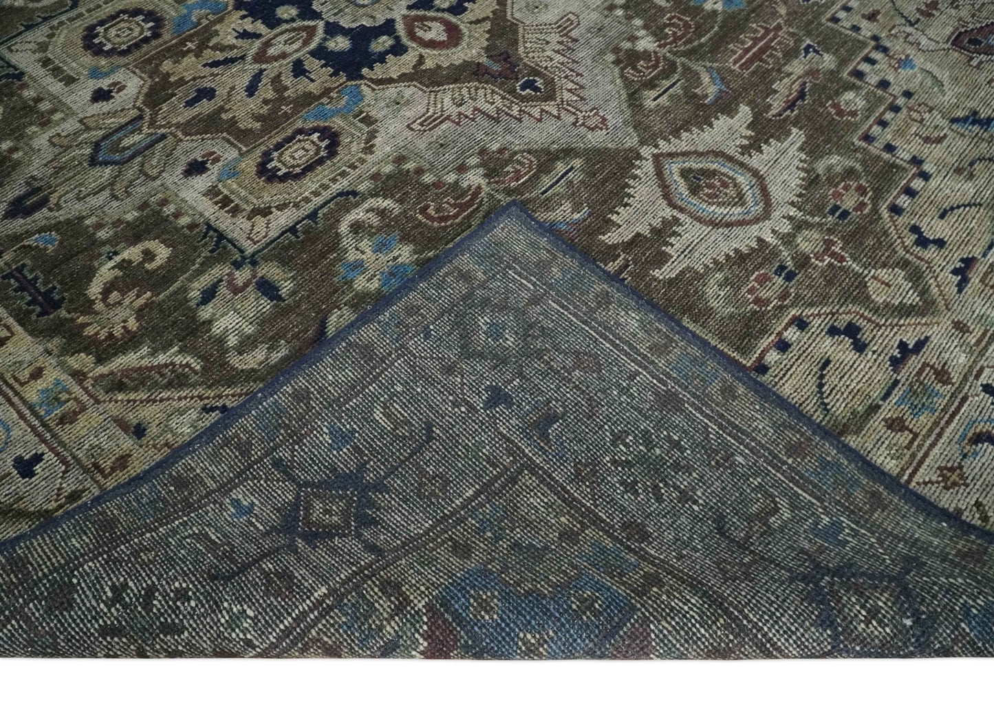 8x10 Antique look Brown, Beige and Blue Traditional Medallion wool Area Rug - Tampa Home & Garden Store