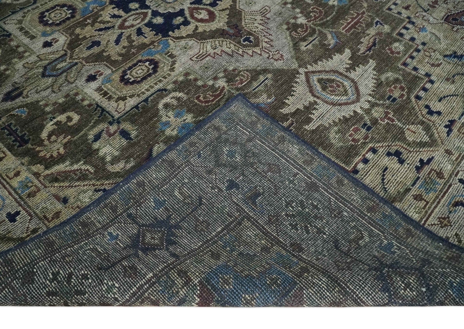 8x10 Antique look Brown, Beige and Blue Traditional Medallion wool Area Rug - Tampa Home & Garden Store