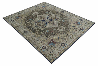 8x10 Antique look Brown, Beige and Blue Traditional Medallion wool Area Rug - Tampa Home & Garden Store