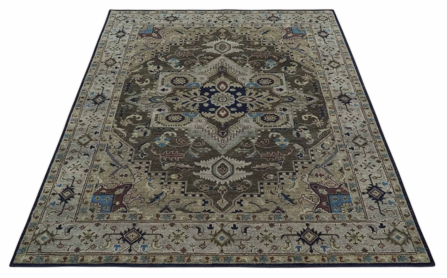8x10 Antique look Brown, Beige and Blue Traditional Medallion wool Area Rug - Tampa Home & Garden Store