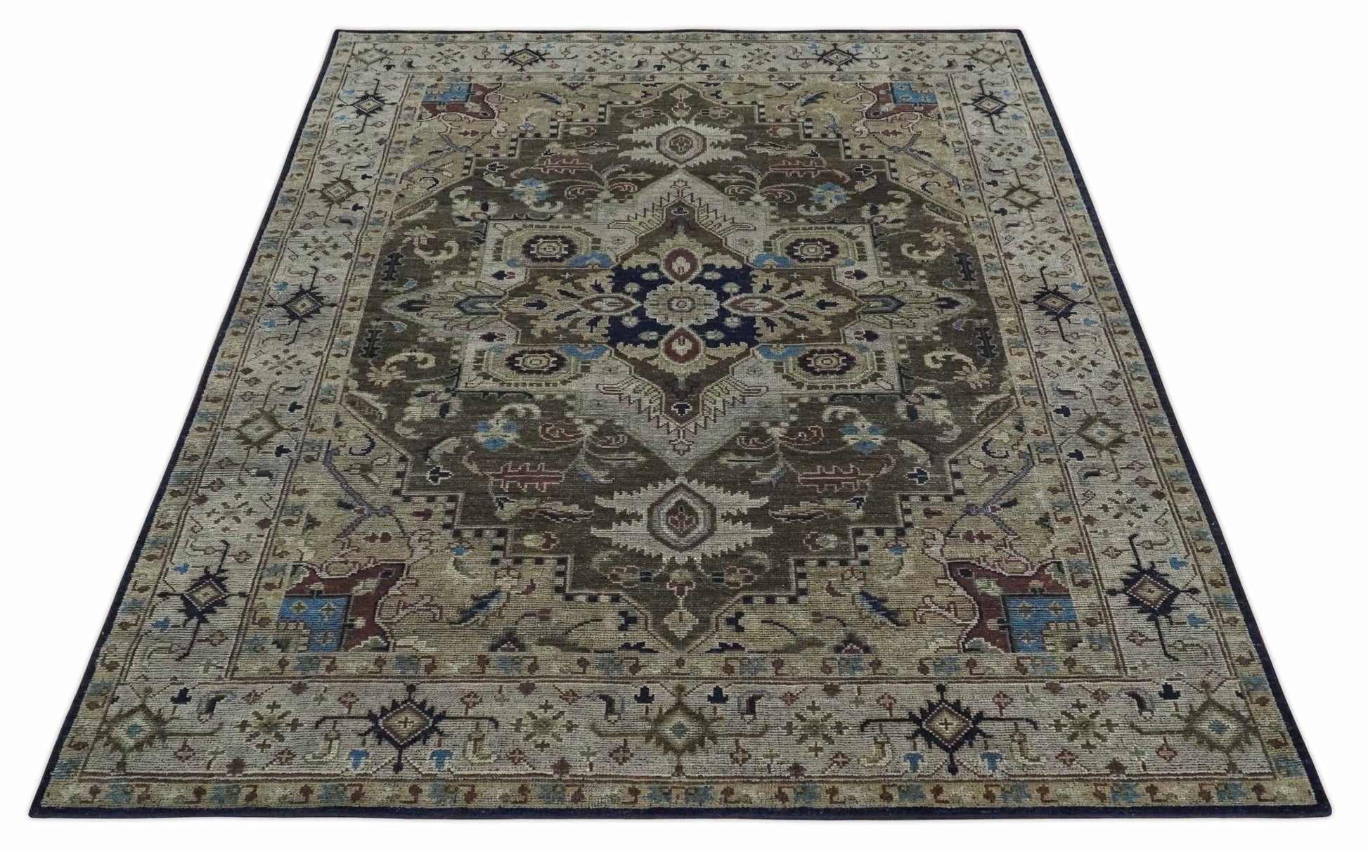 8x10 Antique look Brown, Beige and Blue Traditional Medallion wool Area Rug - Tampa Home & Garden Store