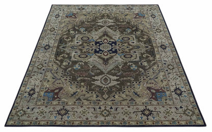 8x10 Antique look Brown, Beige and Blue Traditional Medallion wool Area Rug - Tampa Home & Garden Store