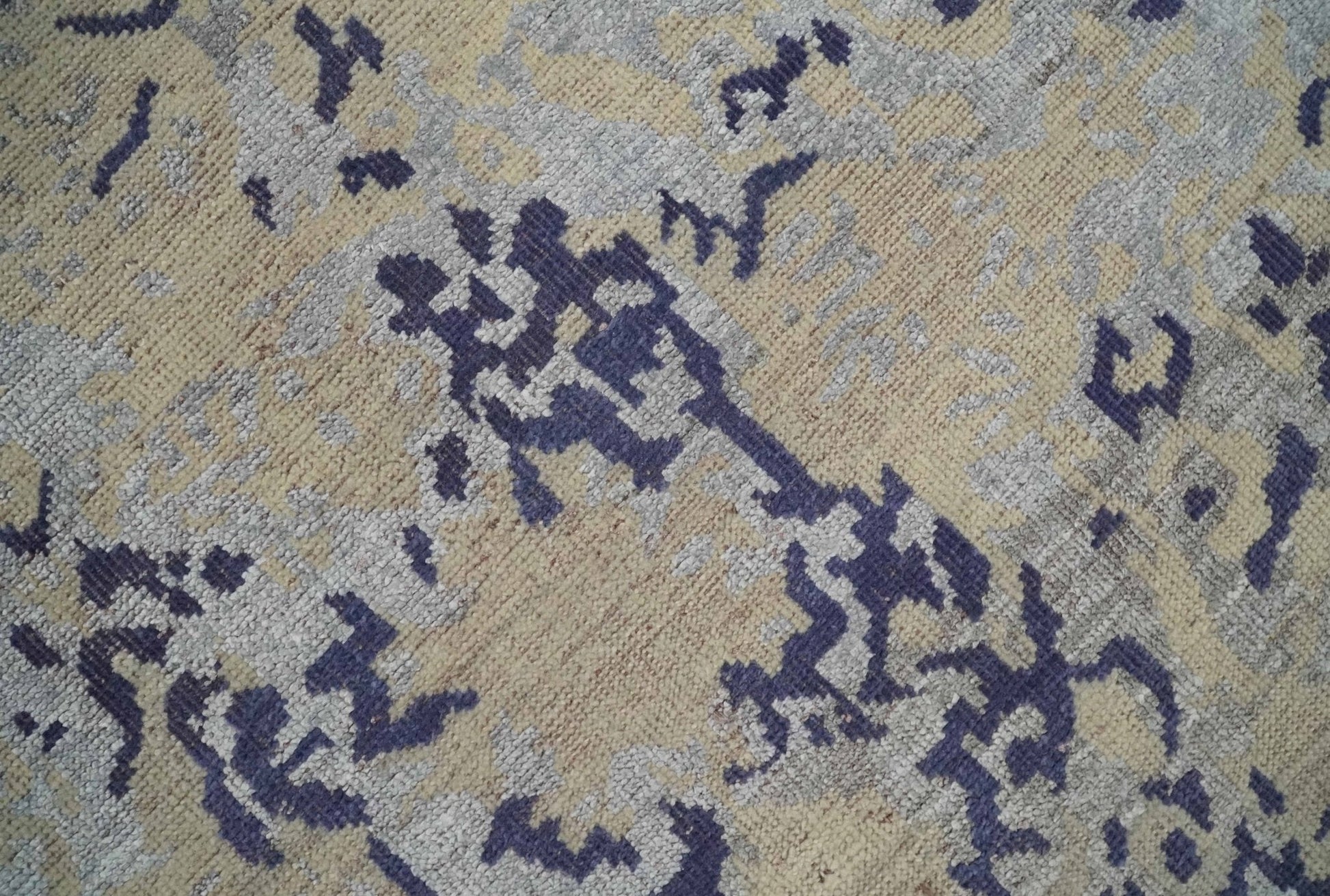 8x10 Beige, Blue and Silver Antique Style, Abstract Hand Knotted Low pile Wool Area Rug - Tampa Home & Garden Store