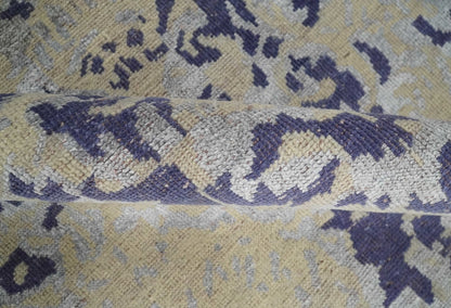 8x10 Beige, Blue and Silver Antique Style, Abstract Hand Knotted Low pile Wool Area Rug - Tampa Home & Garden Store