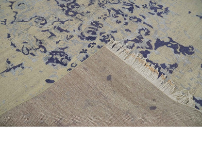8x10 Beige, Blue and Silver Antique Style, Abstract Hand Knotted Low pile Wool Area Rug - Tampa Home & Garden Store