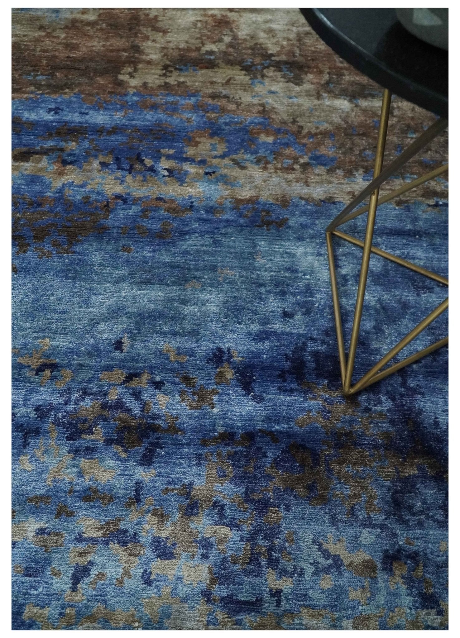 8x10 Blue, Beige and Brown Modern Abstract Hand Knotted wool and bamboo Silk Area Rug - Tampa Home & Garden Store