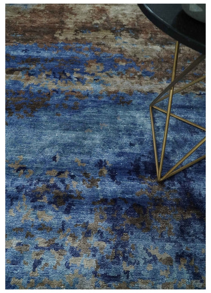 8x10 Blue, Beige and Brown Modern Abstract Hand Knotted wool and bamboo Silk Area Rug - Tampa Home & Garden Store