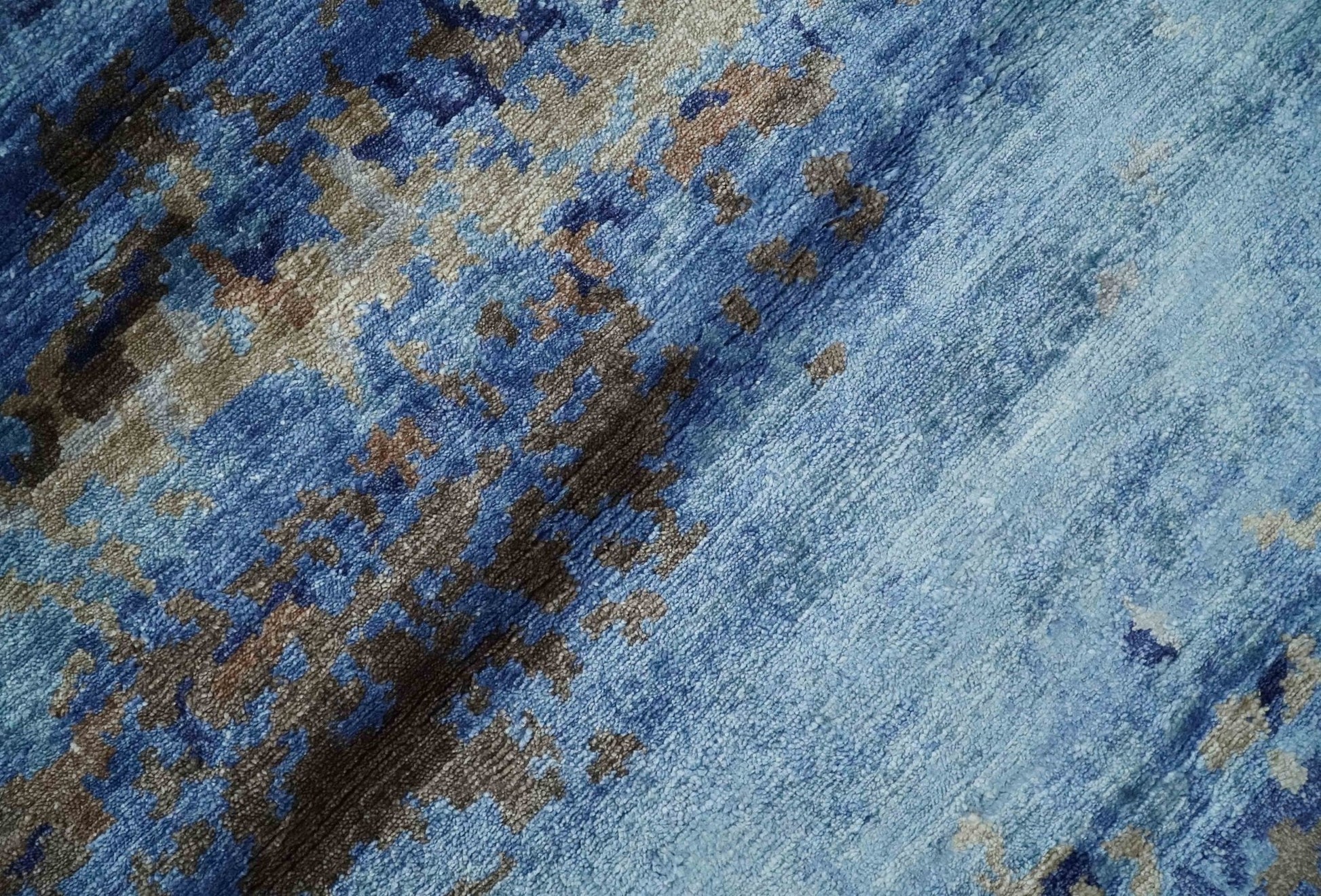 8x10 Blue, Beige and Brown Modern Abstract Hand Knotted wool and bamboo Silk Area Rug - Tampa Home & Garden Store