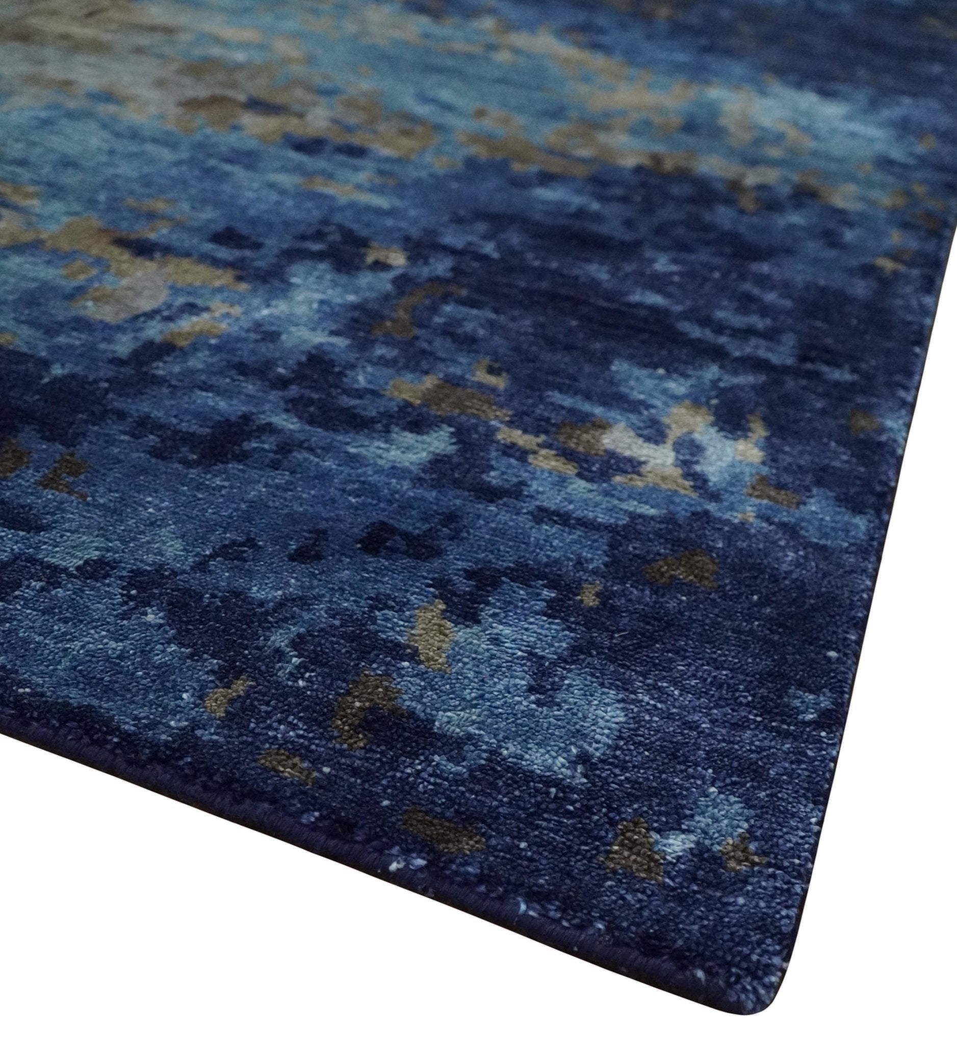 8x10 Blue, Beige and Brown Modern Abstract Hand Knotted wool and bamboo Silk Area Rug - Tampa Home & Garden Store