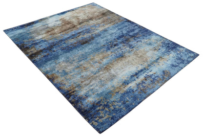 8x10 Blue, Beige and Brown Modern Abstract Hand Knotted wool and bamboo Silk Area Rug - Tampa Home & Garden Store