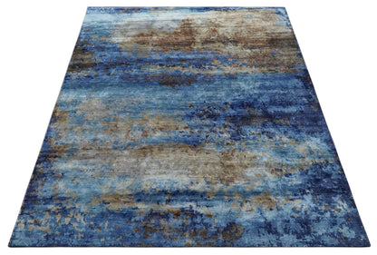 8x10 Blue, Beige and Brown Modern Abstract Hand Knotted wool and bamboo Silk Area Rug - Tampa Home & Garden Store