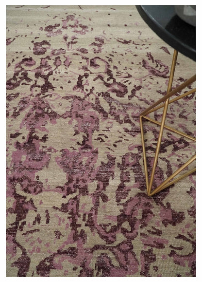8x10 Camel and Purple Antique Style, Abstract Hand Knotted Low pile Wool Area Rug - Tampa Home & Garden Store