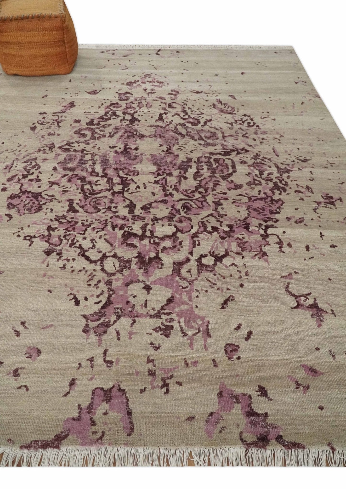 8x10 Camel and Purple Antique Style, Abstract Hand Knotted Low pile Wool Area Rug - Tampa Home & Garden Store