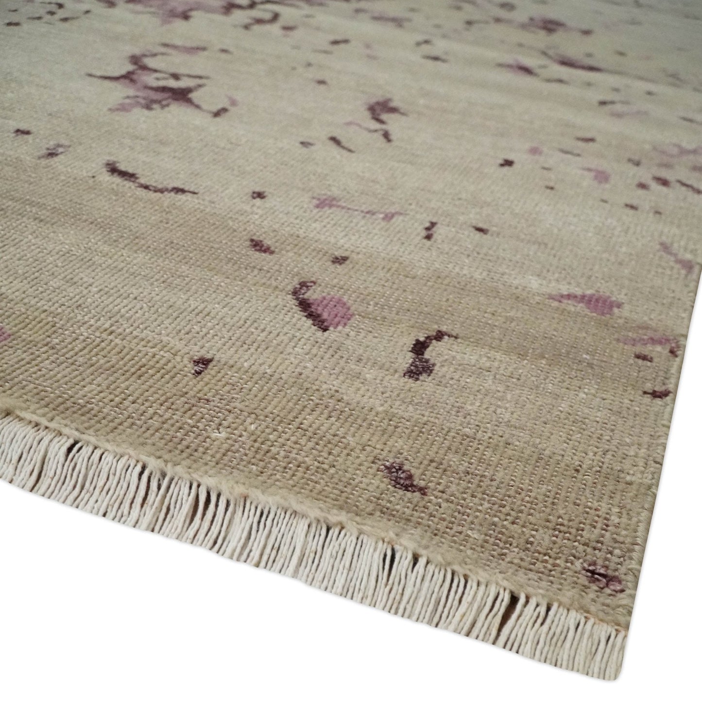 8x10 Camel and Purple Antique Style, Abstract Hand Knotted Low pile Wool Area Rug - Tampa Home & Garden Store