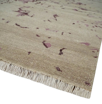 8x10 Camel and Purple Antique Style, Abstract Hand Knotted Low pile Wool Area Rug - Tampa Home & Garden Store