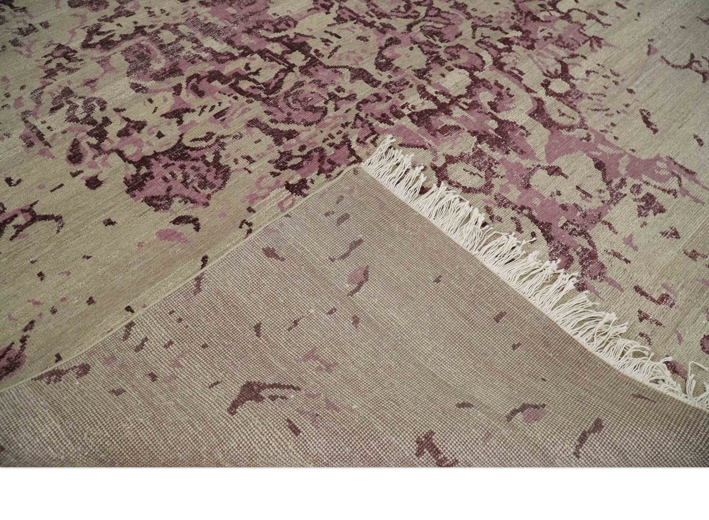 8x10 Camel and Purple Antique Style, Abstract Hand Knotted Low pile Wool Area Rug - Tampa Home & Garden Store