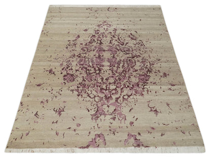 8x10 Camel and Purple Antique Style, Abstract Hand Knotted Low pile Wool Area Rug - Tampa Home & Garden Store