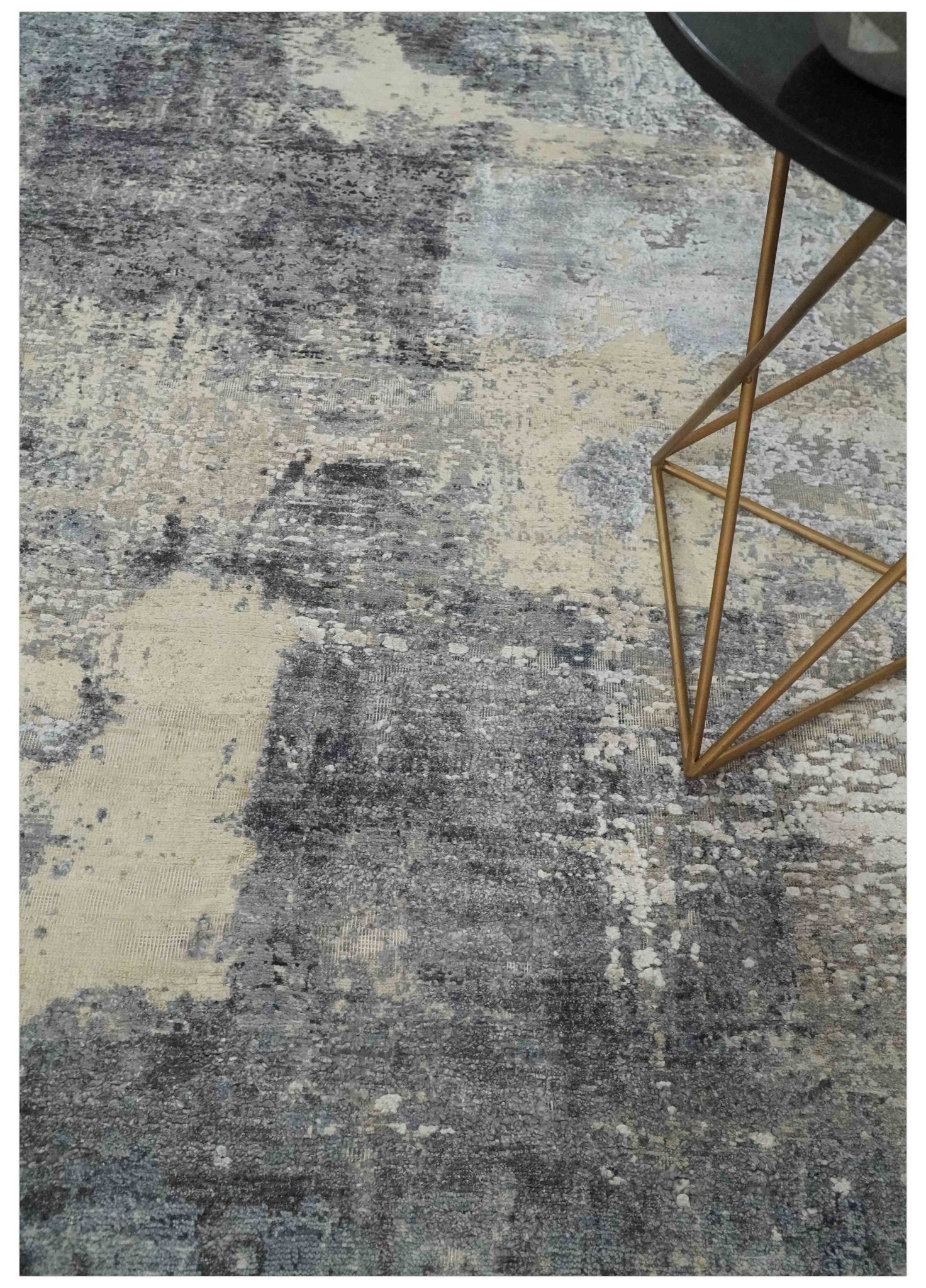 8x10 Charcoal, Beige and Gray Modern Abstract Distressed Finish High Low texture Hand Knotted Rug - Tampa Home & Garden Store