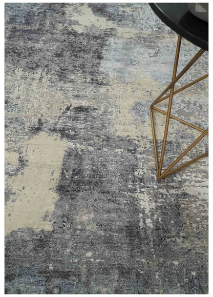 8x10 Charcoal, Beige and Gray Modern Abstract Distressed Finish High Low texture Hand Knotted Rug - Tampa Home & Garden Store