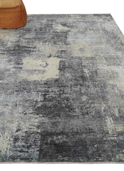 8x10 Charcoal, Beige and Gray Modern Abstract Distressed Finish High Low texture Hand Knotted Rug - Tampa Home & Garden Store