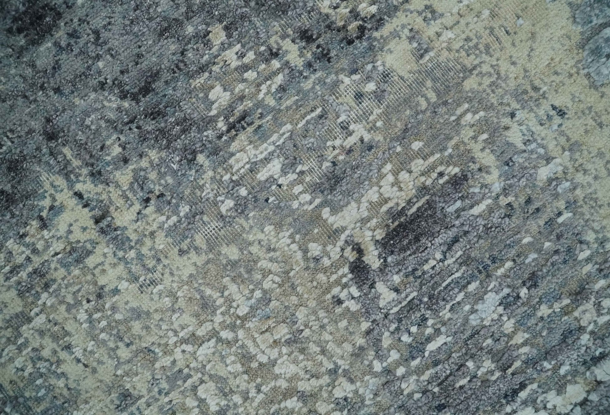 8x10 Charcoal, Beige and Gray Modern Abstract Distressed Finish High Low texture Hand Knotted Rug - Tampa Home & Garden Store