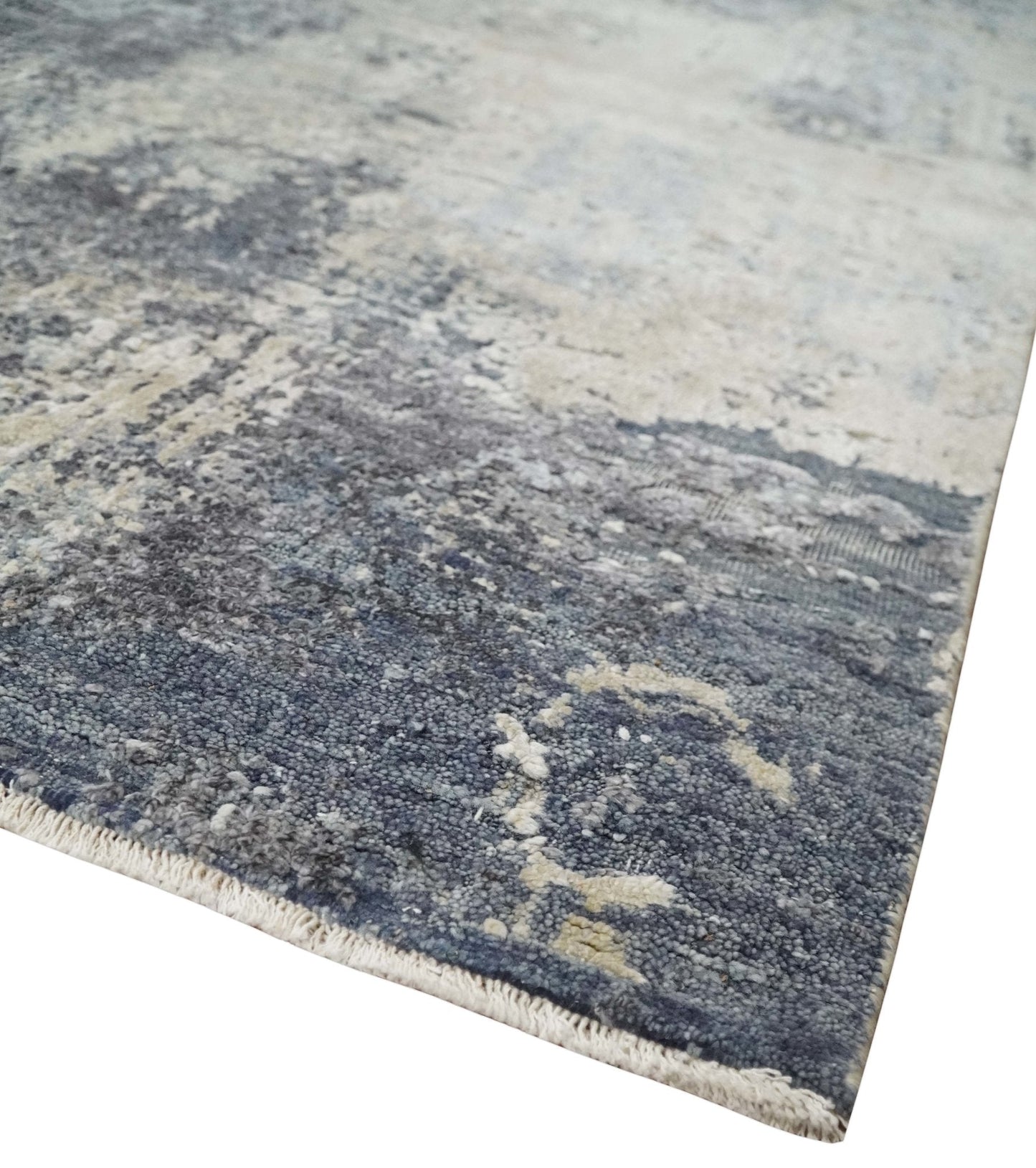 8x10 Charcoal, Beige and Gray Modern Abstract Distressed Finish High Low texture Hand Knotted Rug - Tampa Home & Garden Store