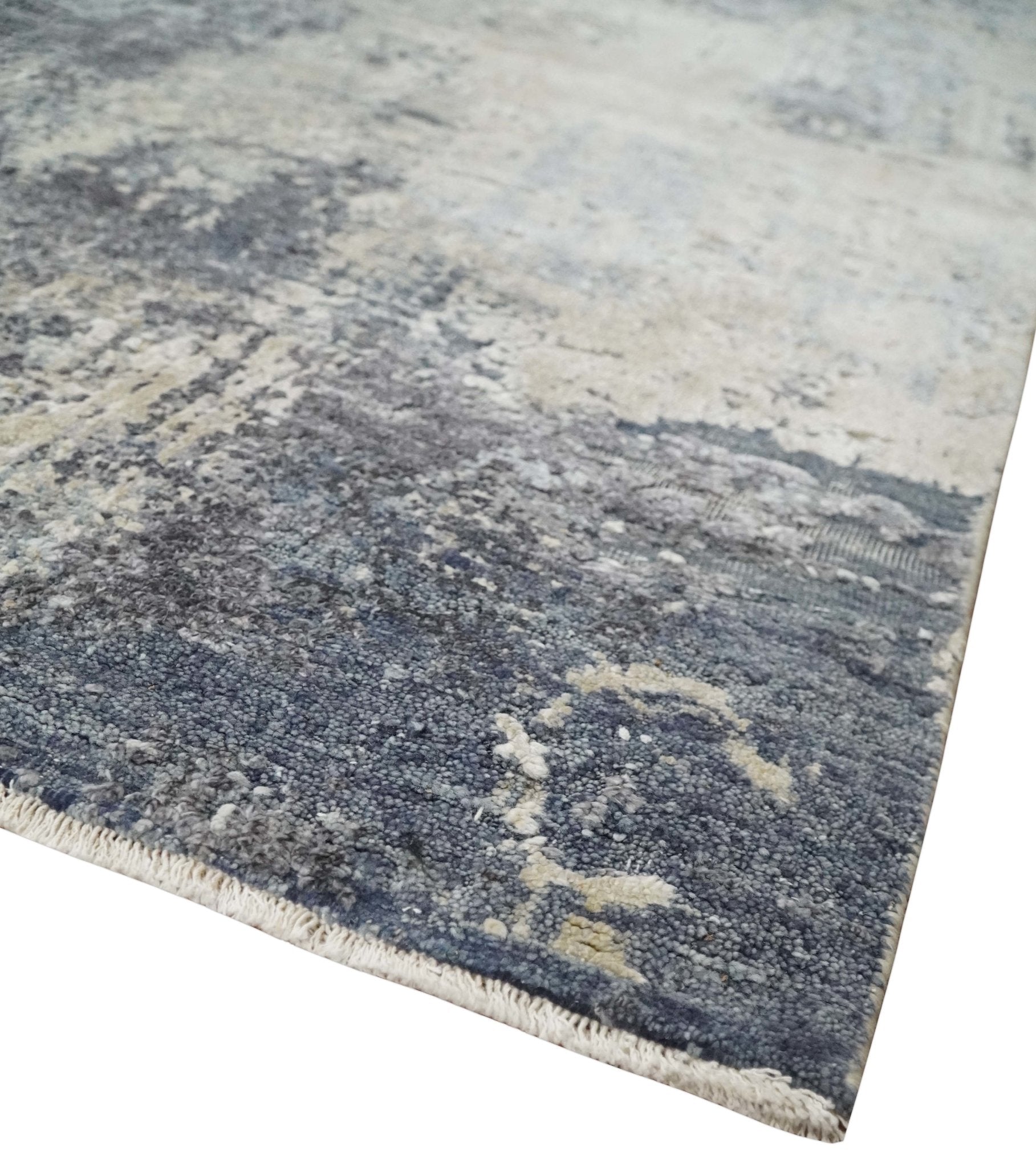 8x10 Charcoal, Beige and Gray Modern Abstract Distressed Finish High Low texture Hand Knotted Rug - Tampa Home & Garden Store