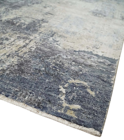 8x10 Charcoal, Beige and Gray Modern Abstract Distressed Finish High Low texture Hand Knotted Rug - Tampa Home & Garden Store