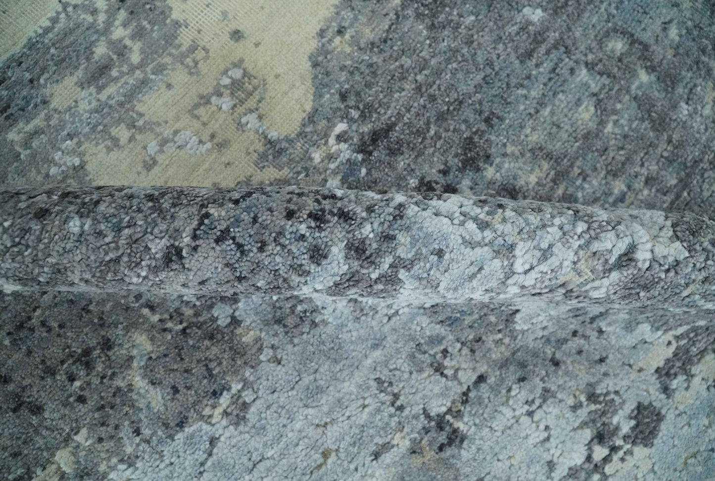 8x10 Charcoal, Beige and Gray Modern Abstract Distressed Finish High Low texture Hand Knotted Rug - Tampa Home & Garden Store