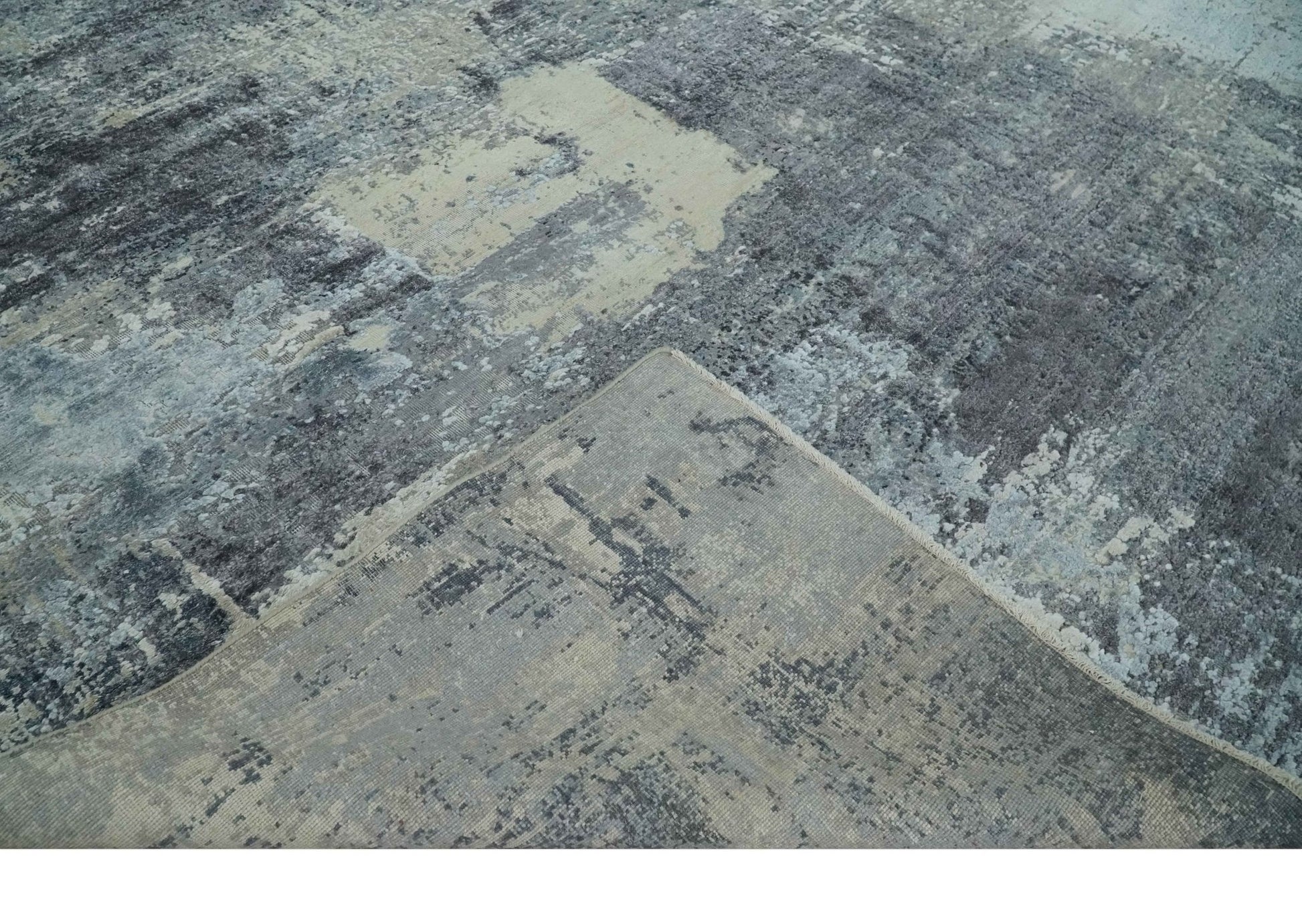 8x10 Charcoal, Beige and Gray Modern Abstract Distressed Finish High Low texture Hand Knotted Rug - Tampa Home & Garden Store