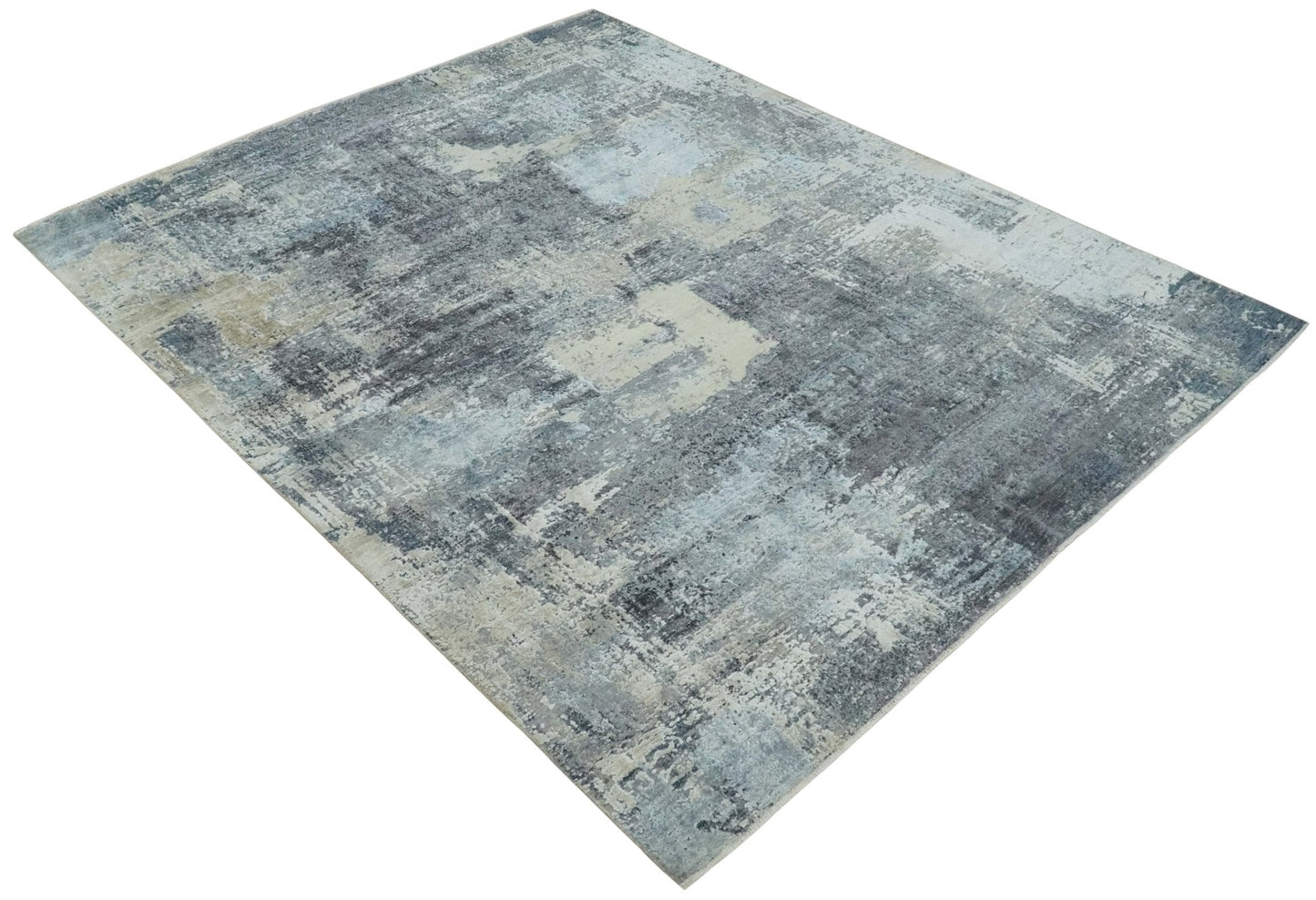 8x10 Charcoal, Beige and Gray Modern Abstract Distressed Finish High Low texture Hand Knotted Rug - Tampa Home & Garden Store