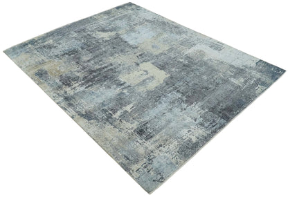 8x10 Charcoal, Beige and Gray Modern Abstract Distressed Finish High Low texture Hand Knotted Rug - Tampa Home & Garden Store