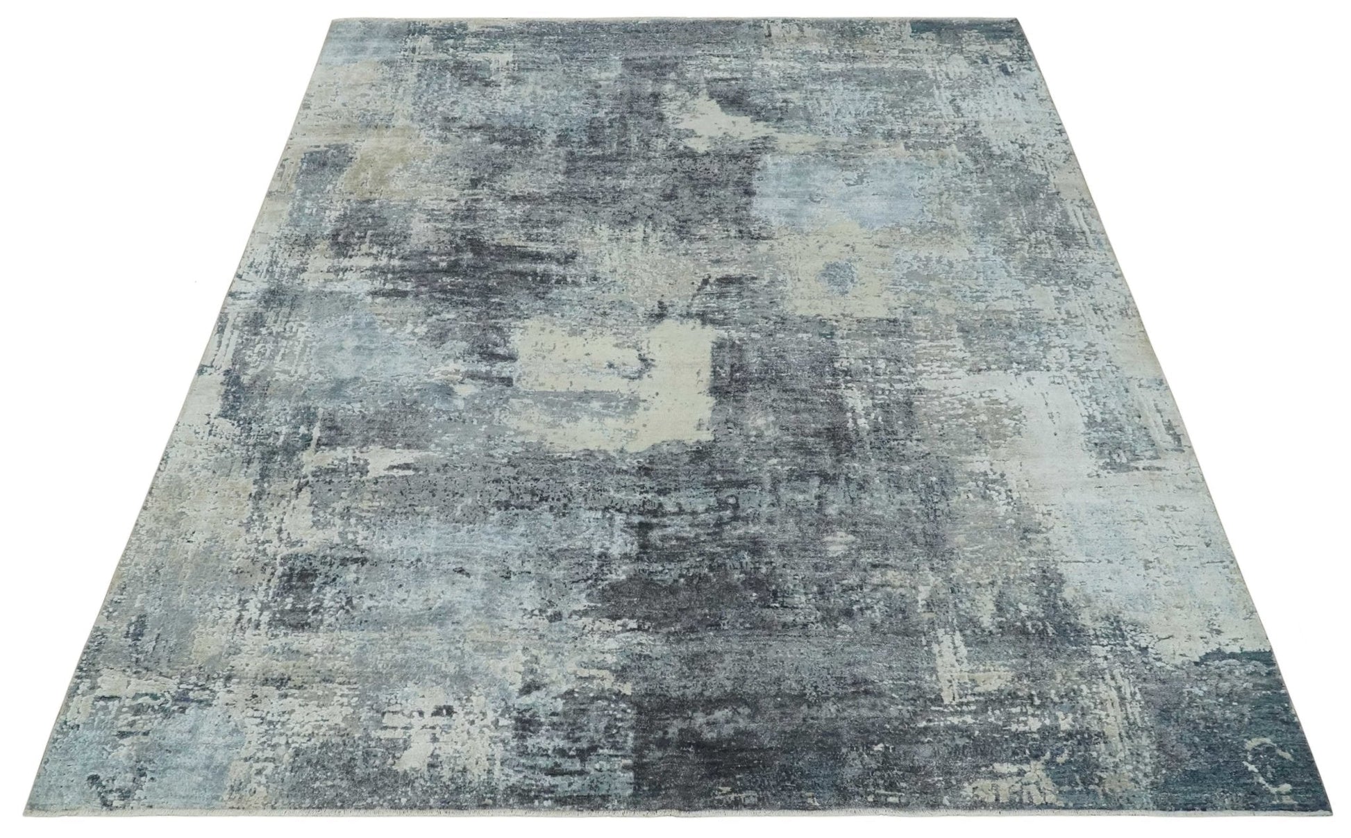 8x10 Charcoal, Beige and Gray Modern Abstract Distressed Finish High Low texture Hand Knotted Rug - Tampa Home & Garden Store