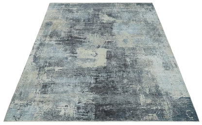 8x10 Charcoal, Beige and Gray Modern Abstract Distressed Finish High Low texture Hand Knotted Rug - Tampa Home & Garden Store