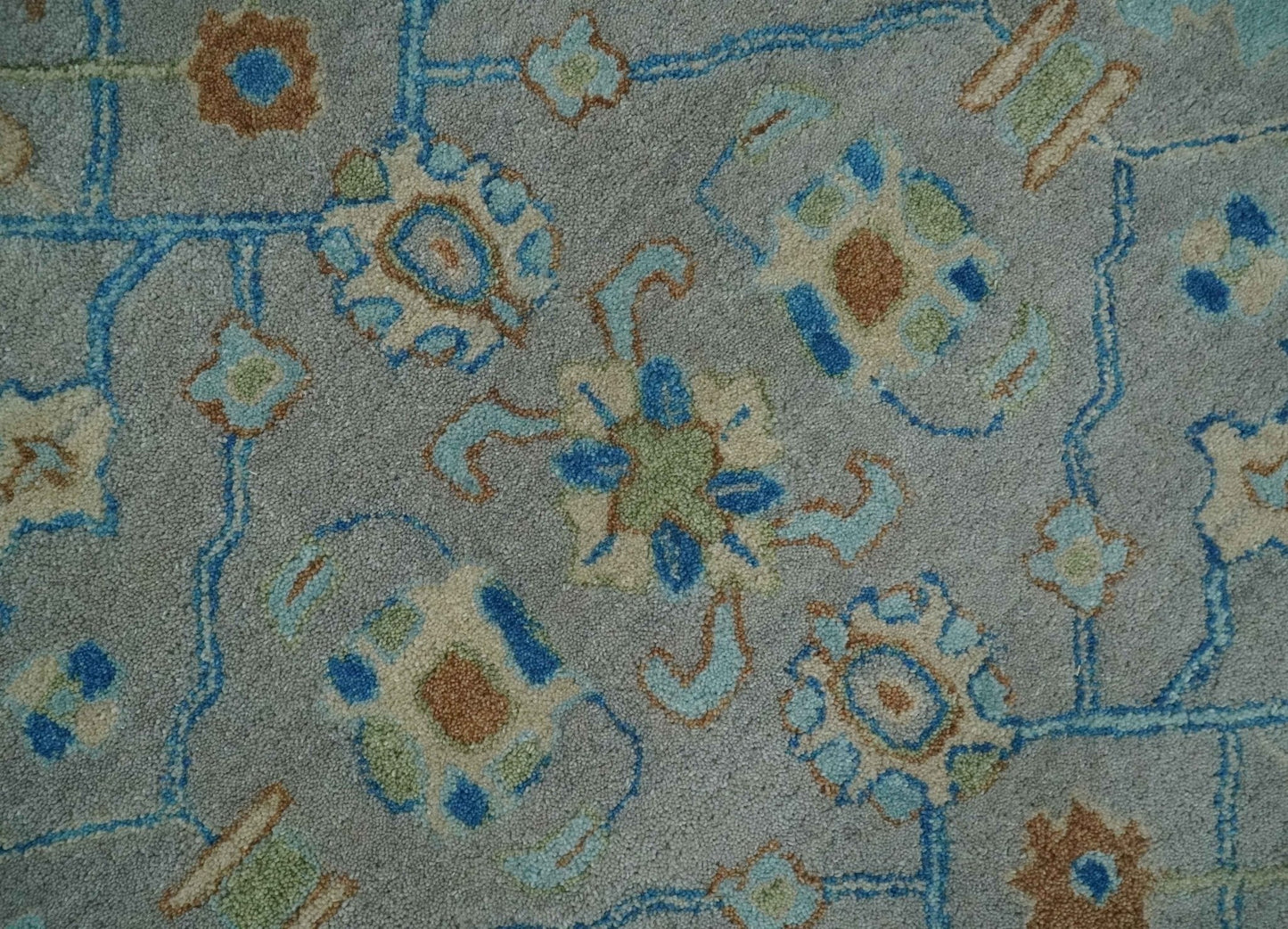8x10 Hand Tufted Gray, Beige and Accent Blue Traditional Herati Design Wool Rug - Tampa Home & Garden Store
