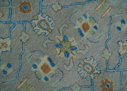 8x10 Hand Tufted Gray, Beige and Accent Blue Traditional Herati Design Wool Rug - Tampa Home & Garden Store
