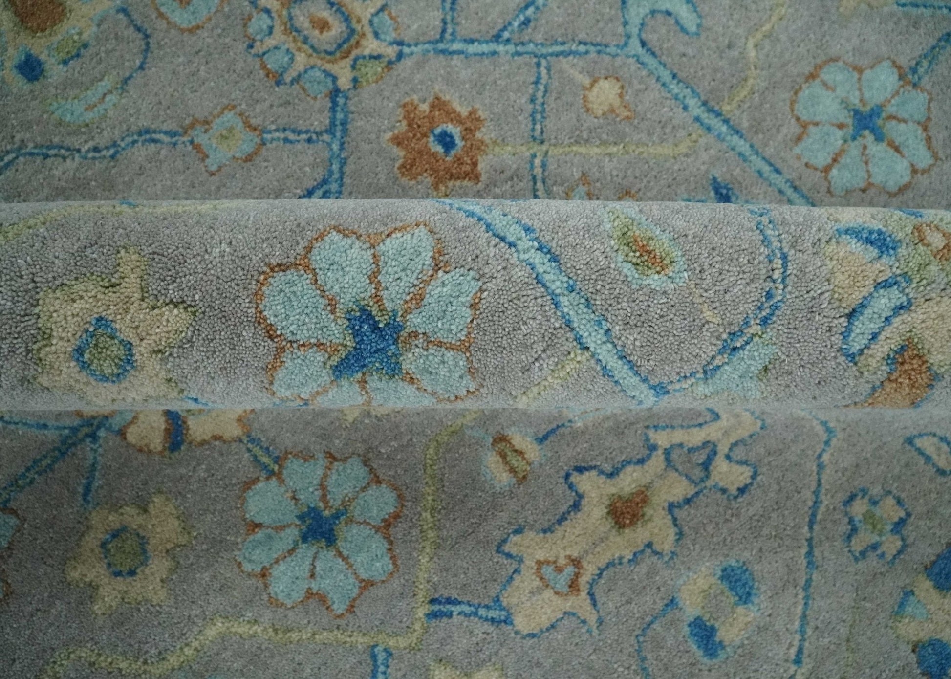 8x10 Hand Tufted Gray, Beige and Accent Blue Traditional Herati Design Wool Rug - Tampa Home & Garden Store