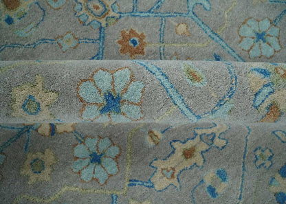 8x10 Hand Tufted Gray, Beige and Accent Blue Traditional Herati Design Wool Rug - Tampa Home & Garden Store