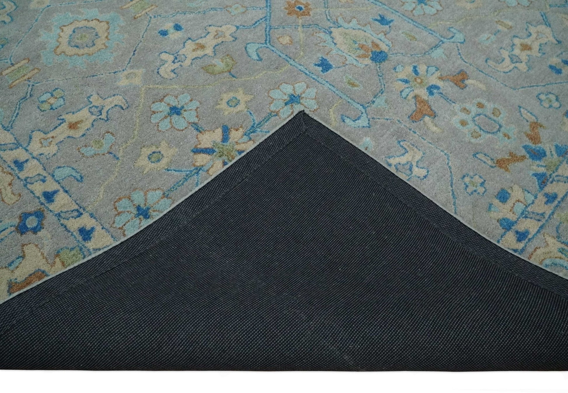 8x10 Hand Tufted Gray, Beige and Accent Blue Traditional Herati Design Wool Rug - Tampa Home & Garden Store