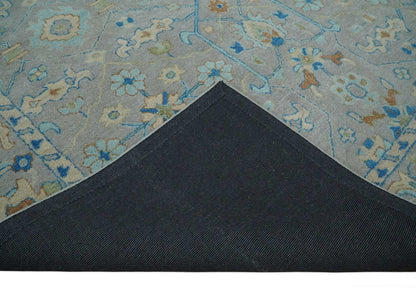 8x10 Hand Tufted Gray, Beige and Accent Blue Traditional Herati Design Wool Rug - Tampa Home & Garden Store