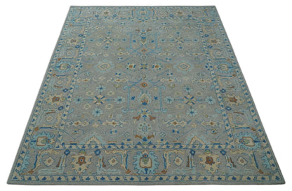 8x10 Hand Tufted Gray, Beige and Accent Blue Traditional Herati Design Wool Rug - Tampa Home & Garden Store