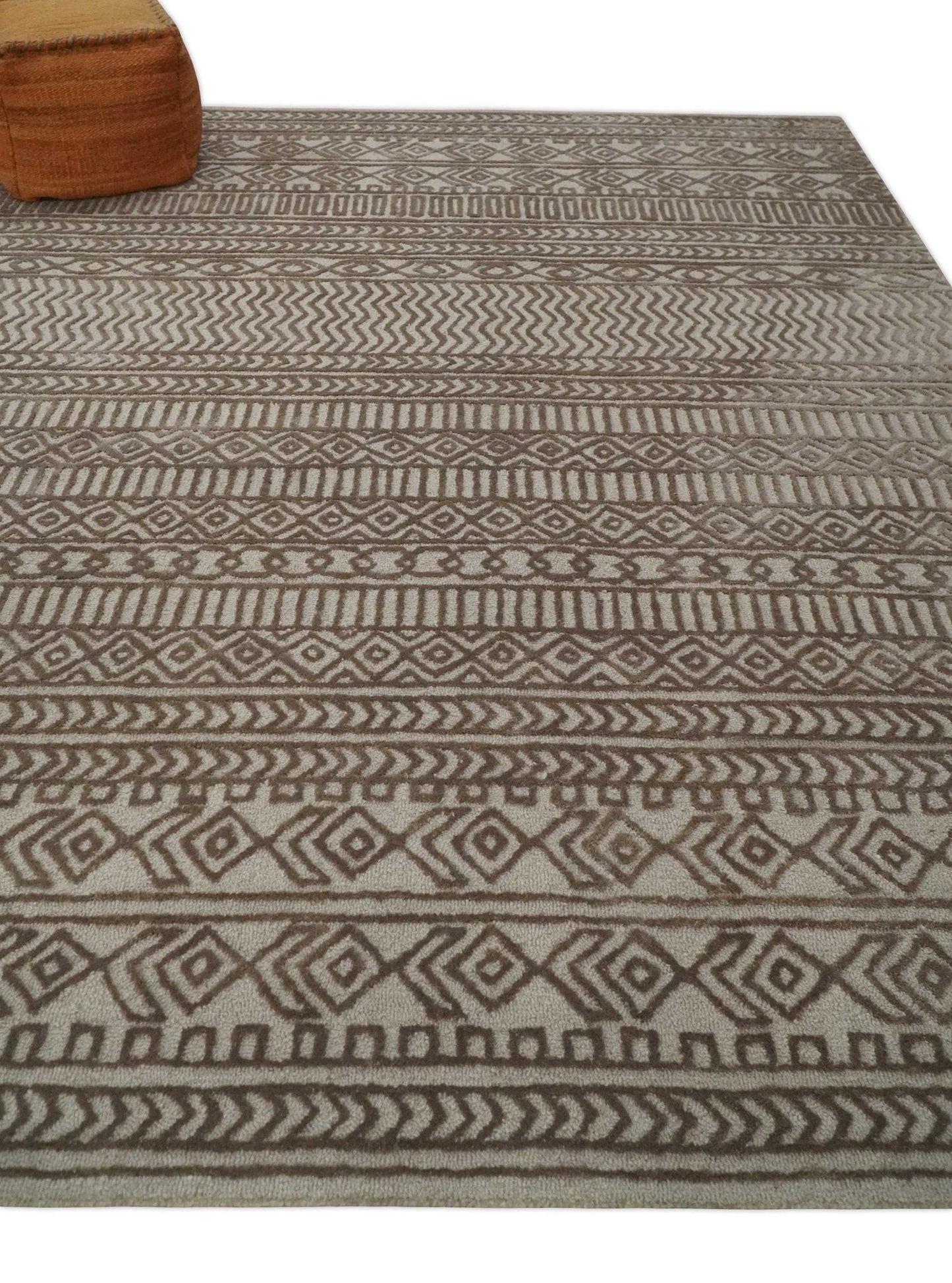 8x10 Hand Tufted Ivory and Bronze Stripes Pattern Rug Multi Size Living Room and Bedroom Rug | TRD6530810S - Tampa Home & Garden Store