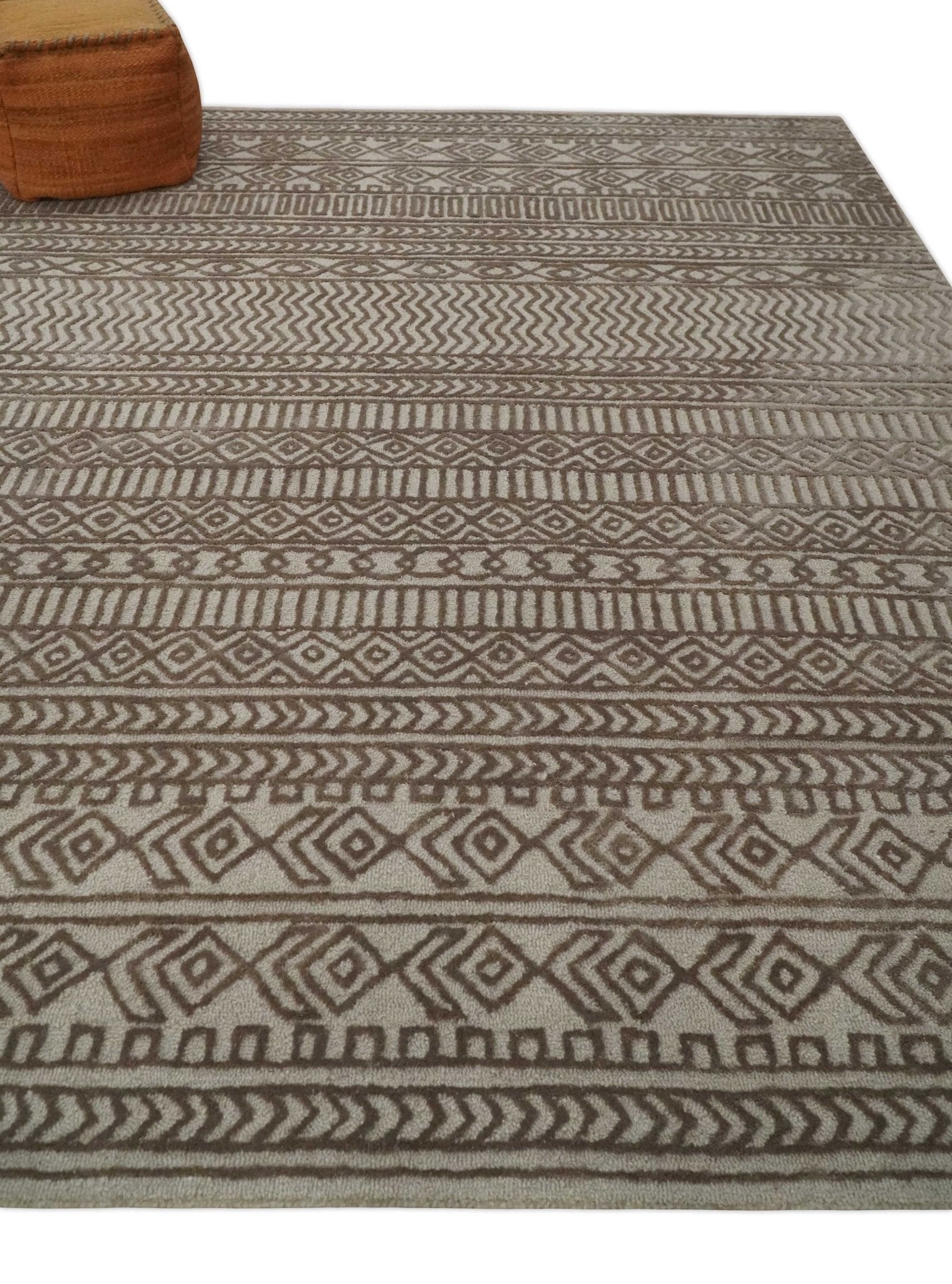 8x10 Hand Tufted Ivory and Bronze Stripes Pattern Rug Multi Size Living Room and Bedroom Rug | TRD6530810S - Tampa Home & Garden Store