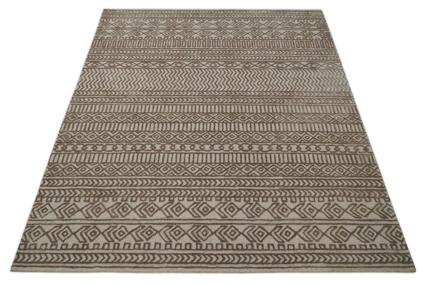 8x10 Hand Tufted Ivory and Bronze Stripes Pattern Rug Multi Size Living Room and Bedroom Rug | TRD6530810S - Tampa Home & Garden Store