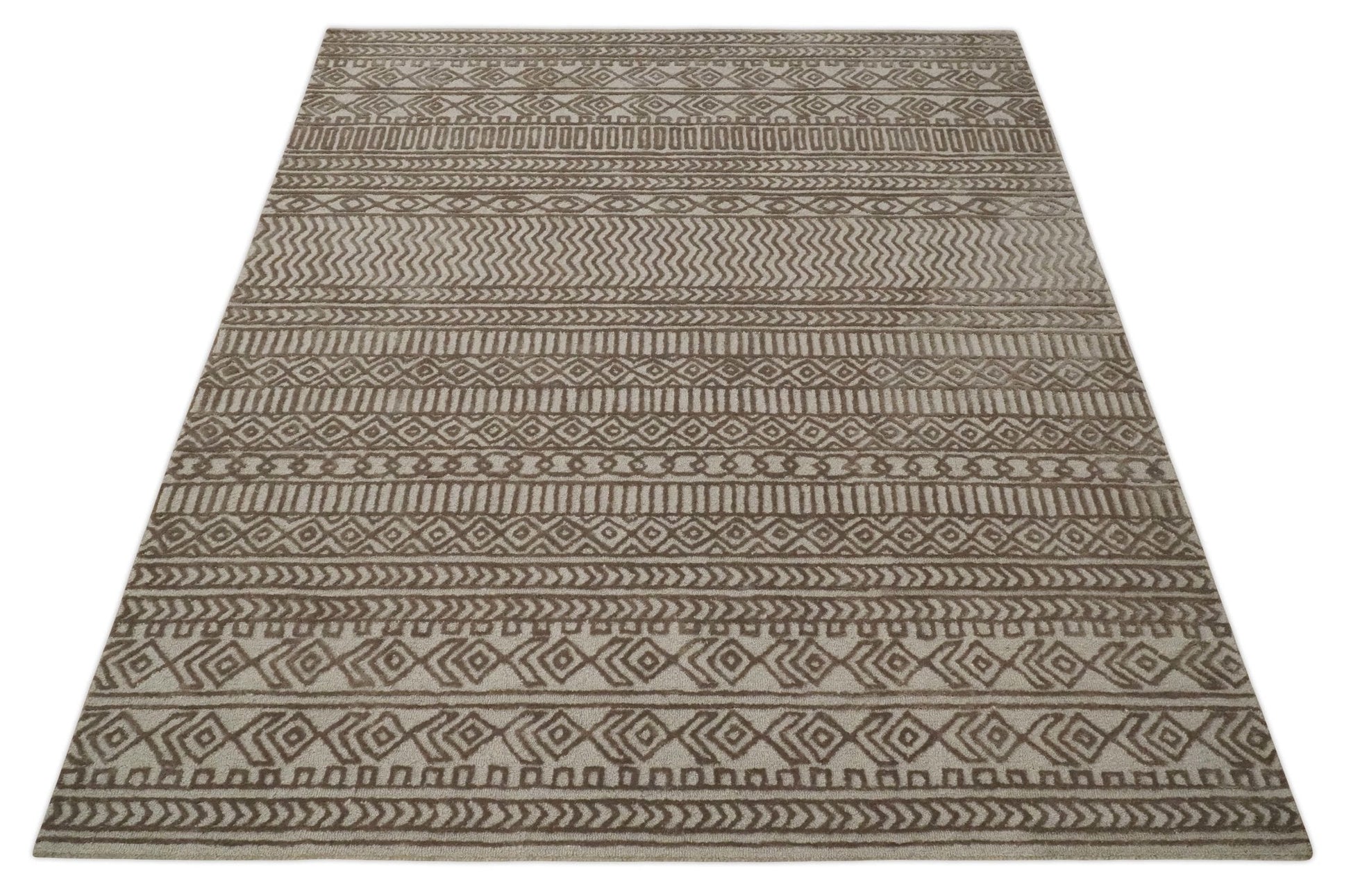 8x10 Hand Tufted Ivory and Bronze Stripes Pattern Rug Multi Size Living Room and Bedroom Rug | TRD6530810S - Tampa Home & Garden Store