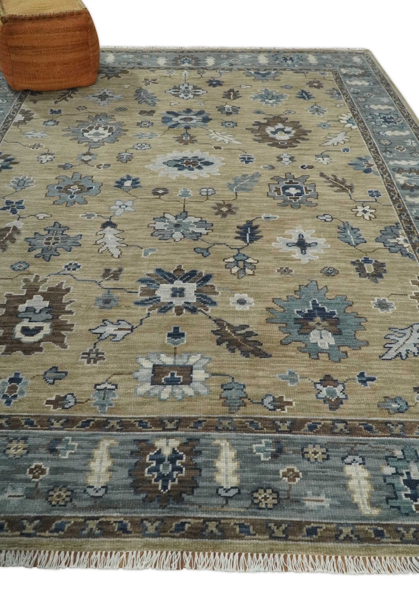 8x10 Traditional Beige and Gray Antique Style Floral Hand knotted Wool Area Rug - Tampa Home & Garden Store