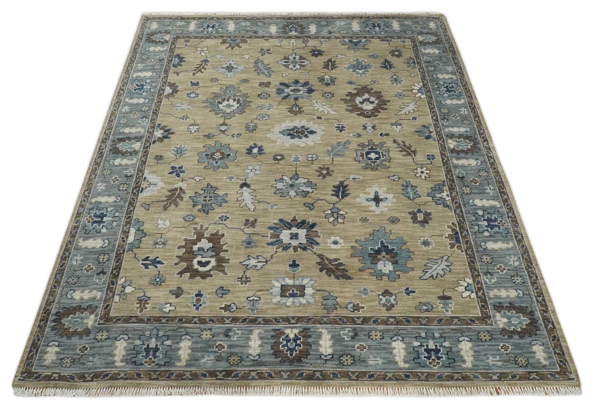 8x10 Traditional Beige and Gray Antique Style Floral Hand knotted Wool Area Rug - Tampa Home & Garden Store